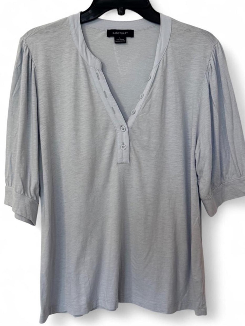 Sanctuary Pale Blue Henley Half-Sleeve Top